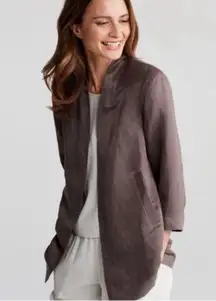 Eileen Fisher Cobblestone Brown Long Jacket Medium $338 Organic Linen Silk New