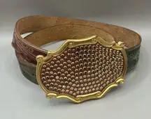 VTG Streets Ahead Belt M Rhinestone Tooled Leather Multicolor Western Artsy 90s