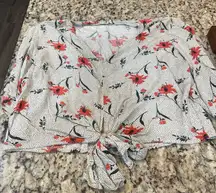 Jolt Red Floral Tie-Front Blouse