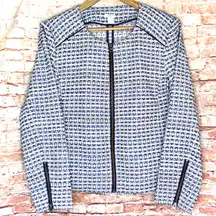 J. Crew | White/Navy Heart Jacquard Zip-Up Jacket 