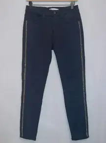 Denim Black Wash High Rise Gold Glitter Tuxedo Stripe Skinny Jeans