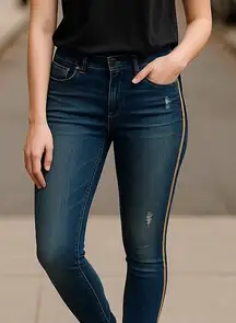 Wild Fable Womens Distressed‎ Skinny Jeans Side Stripes Size 10 High Rise Retro