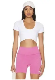 Alo Yoga  Seamless Ribbed Serene Short Sleeve Top in White Size Large