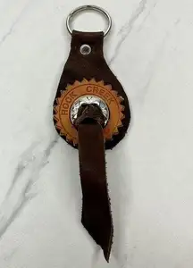 Soft Brown Leather Fringe Western Concho Rock Creek Idaho Boho Keychain Keyring