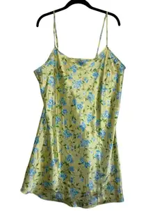 AVON Yellow‎ Blue Garden Floral Print Satin Slip Mini Dress Chemise Plus Size 1X