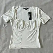 Lulus Women’s Sweetness Simplified white Ribbed Short Sleeve Top size Small