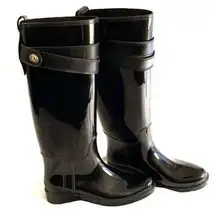 Coach Trisha II Turnlock Rain Patent Rubber Black Shiny Boots Gardener 7