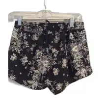 Black Floral Faux Wrap Look Shorts Cute Size Small S