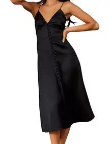 Sachin & Babi x bhldn Maren Satin Charmeuse Dress Flowy V Neck Navy Blue 4