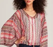 Sanctuary  X-Small Poncho Top Oversized Dolman 3/4 Sleeve Semi-Sheer Tasseled