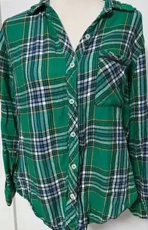 Aerie • Green Plaid Flannel Button Down Sleep Shirt