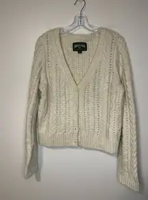 American Eagle Cream Cable Knit Sweater Cottage Peasant Soft Boho sz L