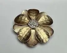 Premier Designs Rhinestone Flower Brooch Pin Gold Tone Dual Use Pendant