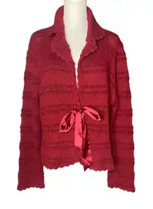 CITY GIRL Nancy Bolen Rojo
Cranberry Cardigan Knit Texturizado
con Lazo Talla XL