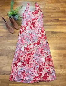 Worth the Wait Womens Large Red Apple Floral Satin Slip Maxi Dress