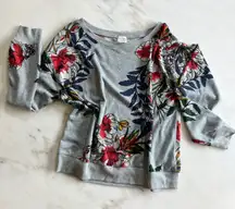 Peyton Jensen Floral Print Sweatshirt‎ Gray Red Blue Women's Size S