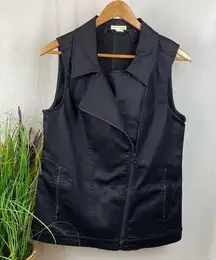 Eileen Fisher Black Sleeveless Cotton Blend Jean Zip Up Vest XS