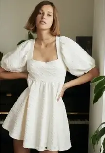 Free People Violet Puff Sleeve Babydoll Mini Dress in Ivory