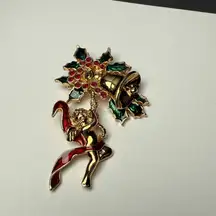 Smithsonian Avon Christmas Bells Cherub Angel Rhinestone Enamel Brooch Pin