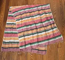 Kew linen cotton blend scarf wrap colorful stripes fringe‎
