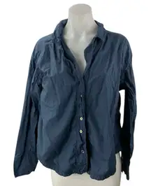 Free People Women's Navy Blue Cotton Long Sleeve Button Down Shirt Top Size S