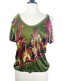 Jean Paul Gaultier Soleil Women’s Small Green Floral Printed Cold Shoulder Top