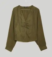 Madewell Expedition Green Brushed Ruched Front Vneck Top Shirt Blouse Womens 8‎