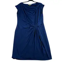 Michael Kors XL Ruched Pencil Dress Draped Flattering Blue Slinky Stretch Womens
