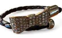 Nena Fashion Black, Braided Faux Leather Bow Rhinestone Bracelet New without Tag