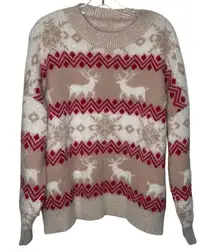 Shein Curve Christmas Holiday Sweater Size 3XL Soft Reindeer Snowflakes Tan Red