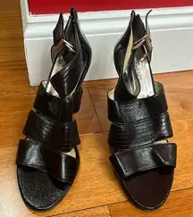 Michael Kors patent leather open toe zip back black heels sz 10