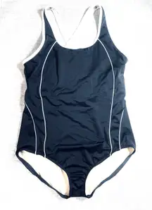 Lands' End Black and White One-Piece Swimsuit, Women's Tugless X-Back One Piece