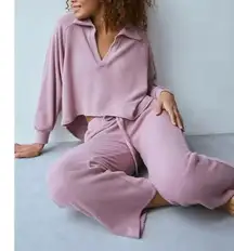 Urban Outfitters Out From Under Cosima Collared Top & Kick Flare Pant SET Mauve