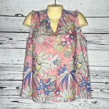 Talbots NWT S Parrot Bird - Pineapple - Tropical Floral Print Tank Top Blouse