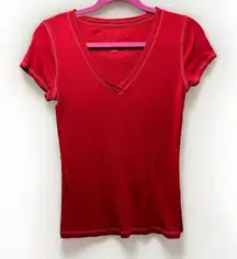 Gap T Shirt Womens Medium Short‎ Sleeve Red V Neck Fitted Baby Tee Blank
