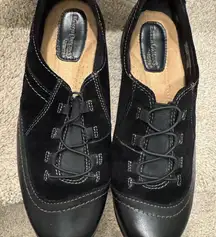 Earth Origins Black Leather Suede Slip On Loafer Shoes 8.5W