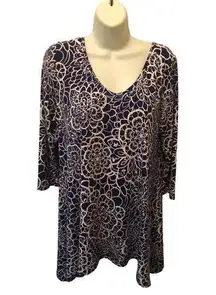 Clara Sunwoo Parachute Hem Tunic Top Sz. M Floral Print - Blue/White 3/4 Sleeve