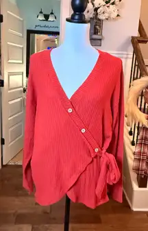 Anthropologie Hummingbird EUC Ribbed Rust Red Wrap Cardigan Sweater