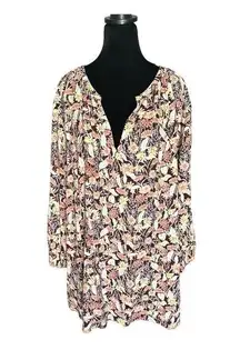 Ava & Viv Autumn Floral Blouse Ballon 3/4 Sleeve Muted Tones Relaxed Fit NWOT