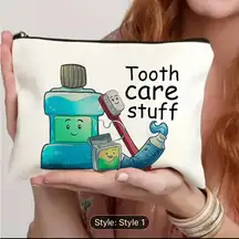 Tooth Care Stuff Zippered Pouch - Whimsical Cartoon