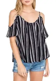 Lush‎ Black And White Striped Cold Shoulder Blouse Size XS