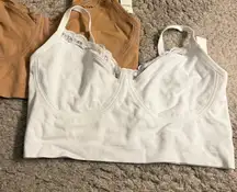 Aerie White Tan Superchill Seamless Lace Trim Corset Tank Bralette Set - size XL