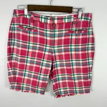 Lands' End Madras Plaid Shorts Womens 8‎ Pink Preppy Coastal Grandma Resort Y2K