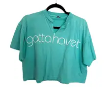 Pepsi T-Shirt Womens XL Gotta Have It Spellout Cropped Teal Short Sleeve V-Neck