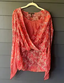 Top Womens XS Silk Hi Low Kimono Sleeve Flowy Lightweight Blouse