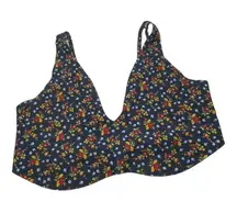 Parade Floral Plunge Bralette  Blueberry 3X Womens Navy Blue Comfort