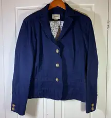 L.L.Bean Women's Navy Blue Cotton Blazer Jacket Size 14 REG Business Casual READ