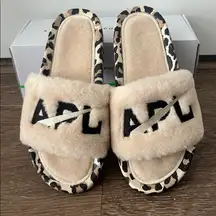 APL Shearling Slides Parchment Black Leopard Shearling Fuzzy size 8 new in box