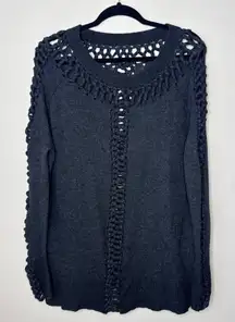 Allsaints Size 6 Lambswool Cotton Cashmere Angora Blend Braided‎ Black Sweater
