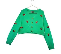 Sweet & Sinful‎ Women's Cropped Cardigan Sweater Cherries Size XL Green